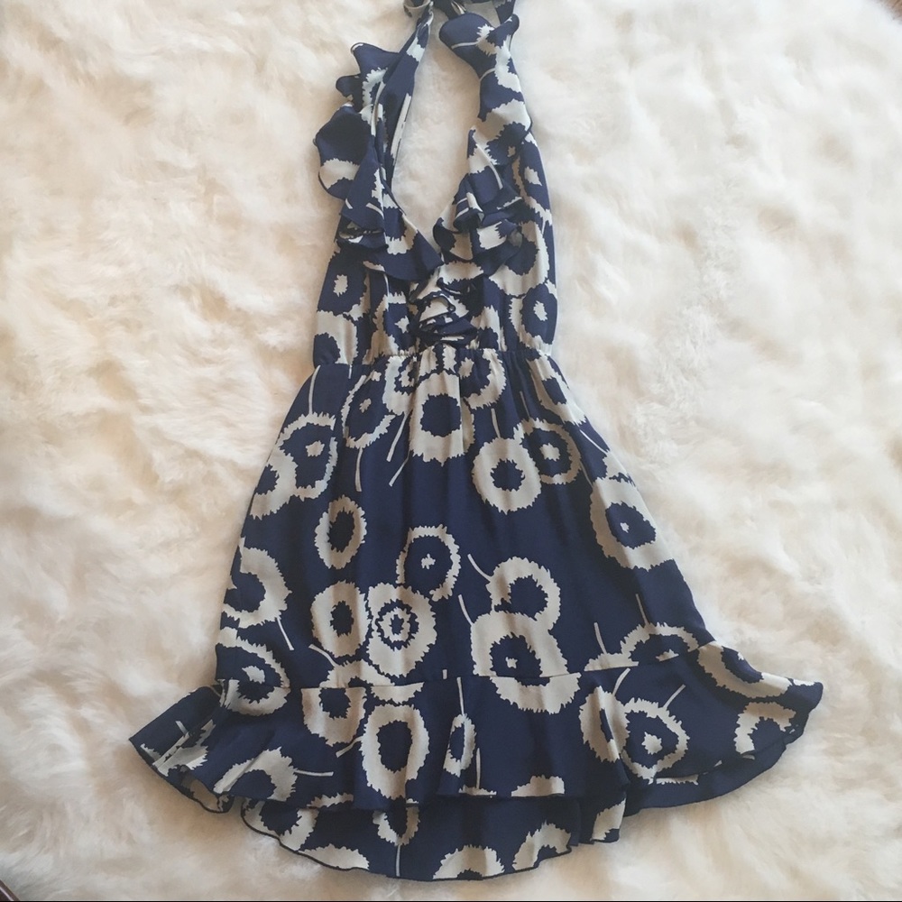 Amanda Uprichard Halter style dress in navy/creme